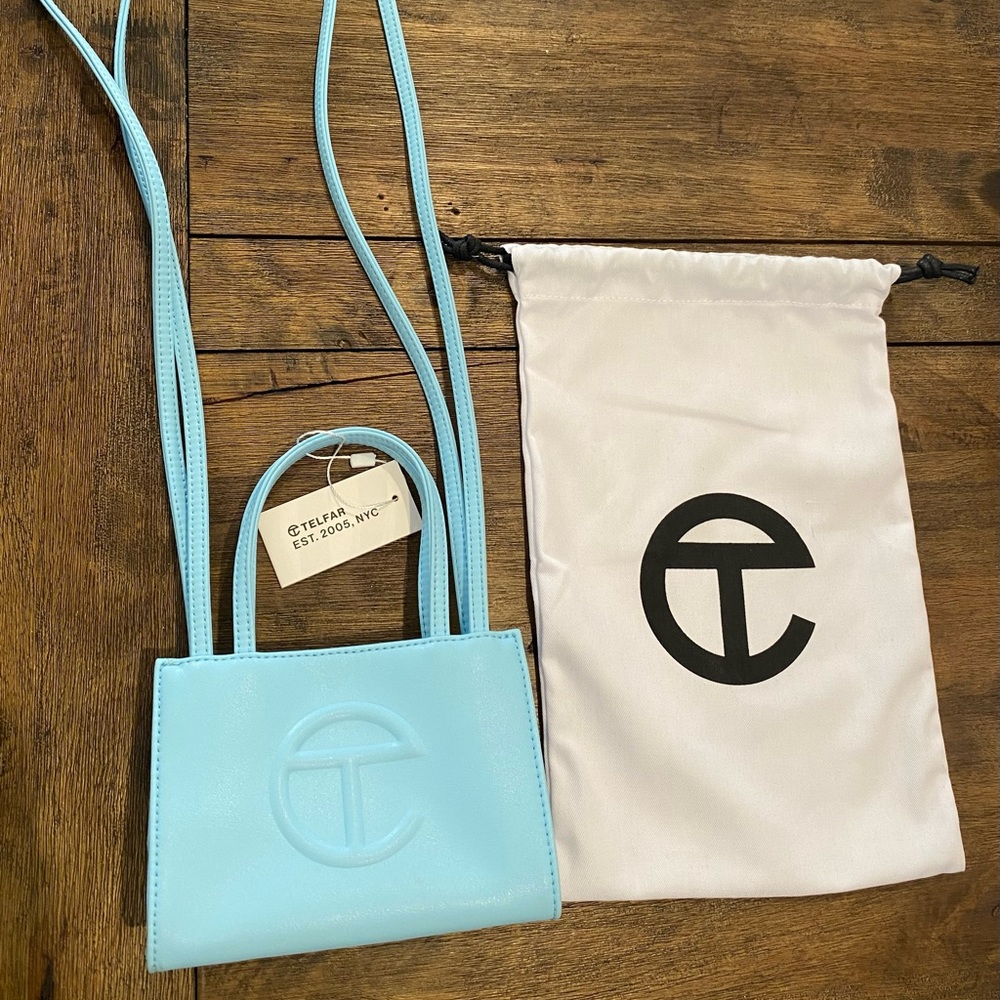 Brand New with Tags Small Pool Blue Telfar Shopping Bag!